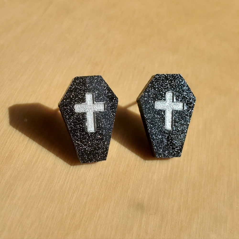 Handmade coffin earrings